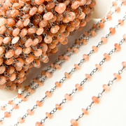 Sunstone Smooth Oxidized 925 Sterling Silver Wire Chain